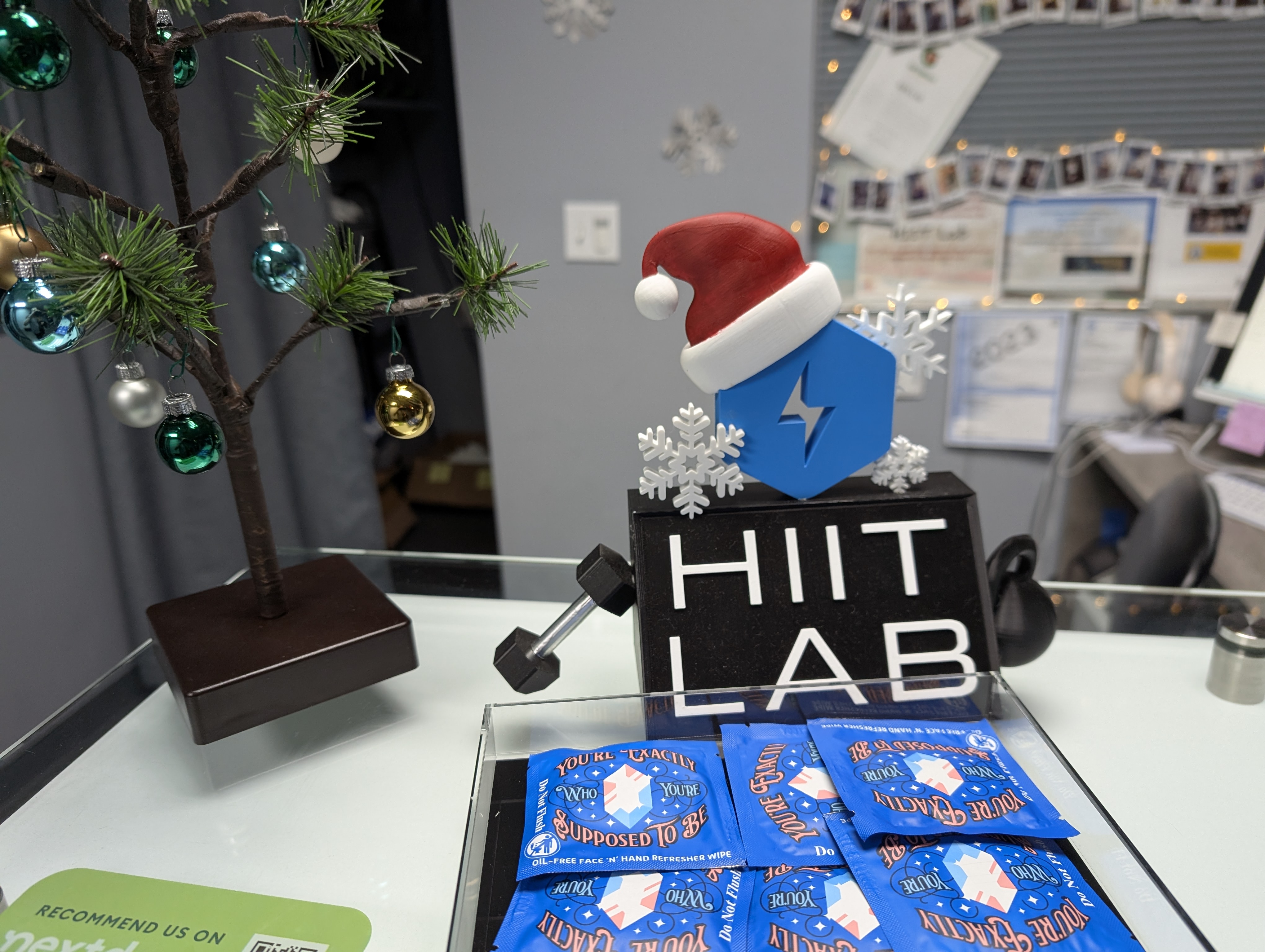 Gym front desk display piece.